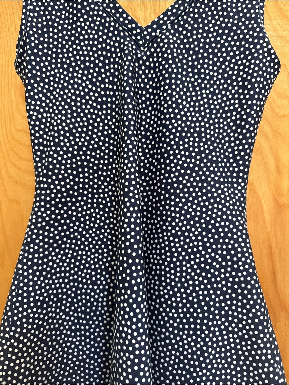 Small Abercrombie + Fitch YPB Sculpt Lux Navy Blue Polka Dot V‑Neck Dress - Picture 12 of 12